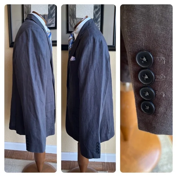 Kenneth Cole New York All Linen Gray Jacket Size 42R